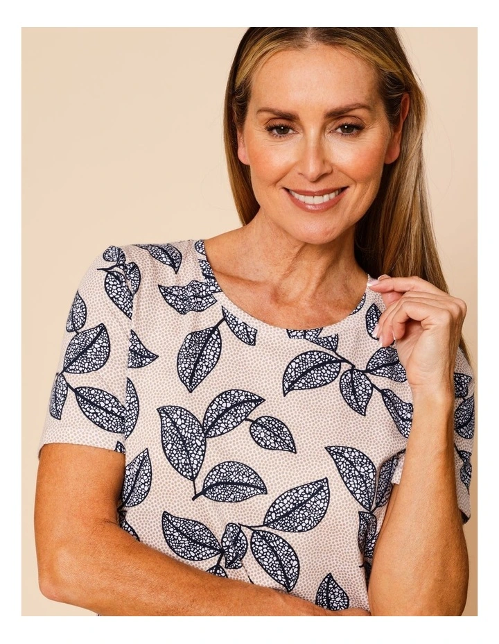 Wardrobe Staple Short Sleeve Tee In Navy/Neutral Spot Leaf image 3
