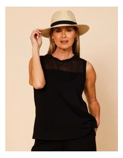 Sleeveless Tank With Mesh Yoke In Black