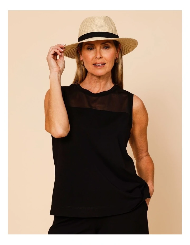 Sleeveless Tank With Mesh Yoke In Black image 1