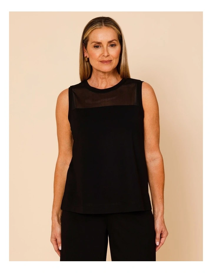 Sleeveless Tank With Mesh Yoke In Black image 2