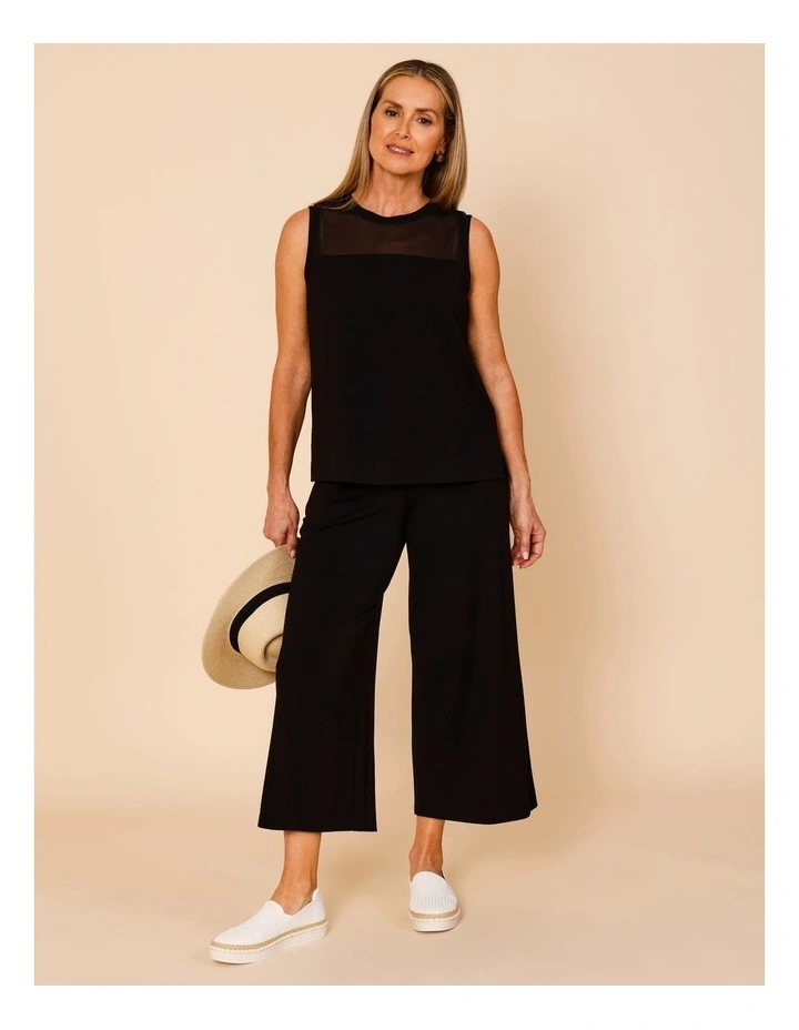 Sleeveless Tank With Mesh Yoke In Black image 4