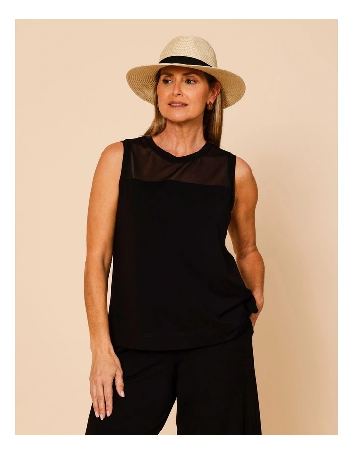 Sleeveless Tank With Mesh Yoke In Black image 5