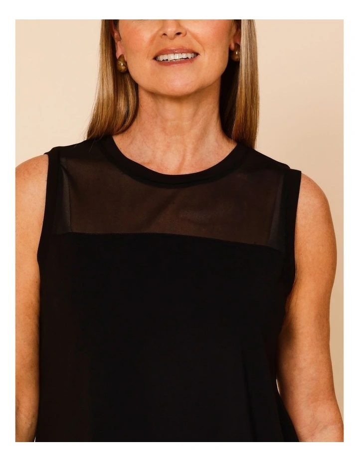 Sleeveless Tank With Mesh Yoke In Black image 7