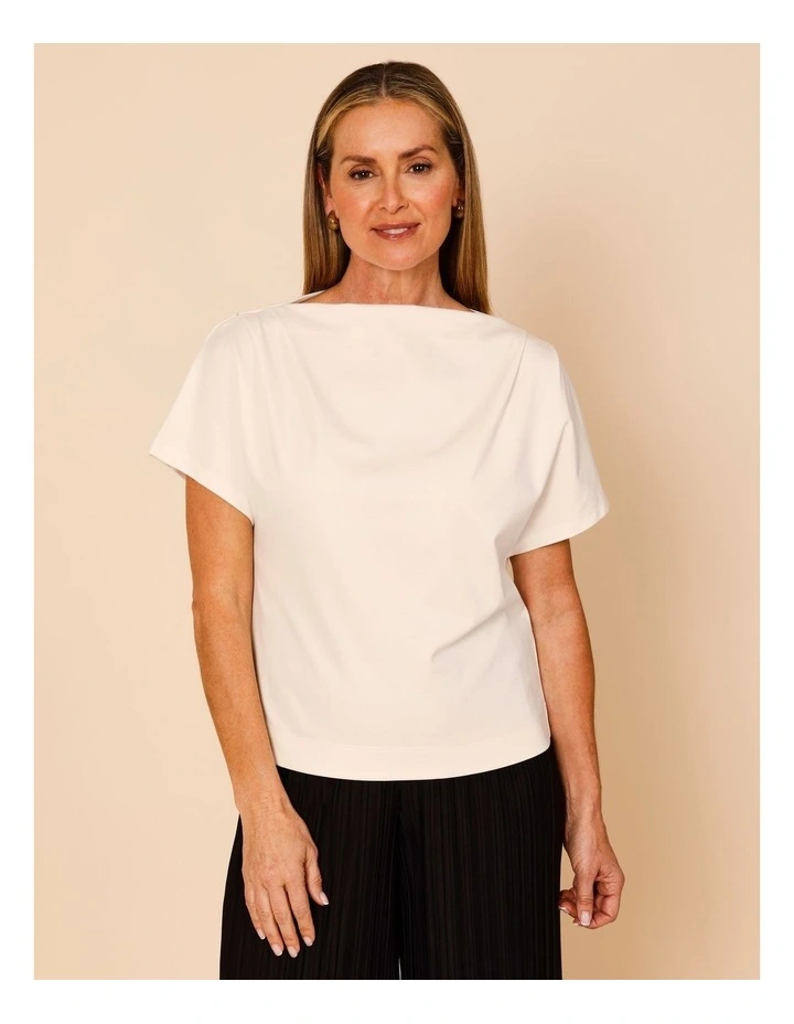 Cap Sleeve Tee With Shoulder Tucks In Ivory image 2