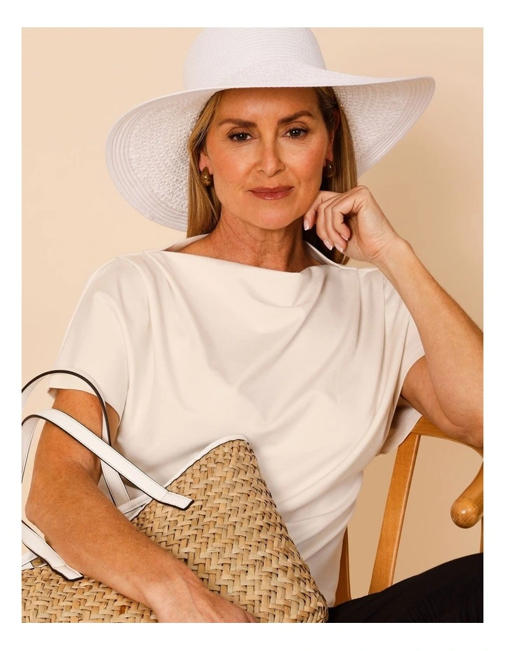 Cap Sleeve Tee With Shoulder Tucks In Ivory image 3