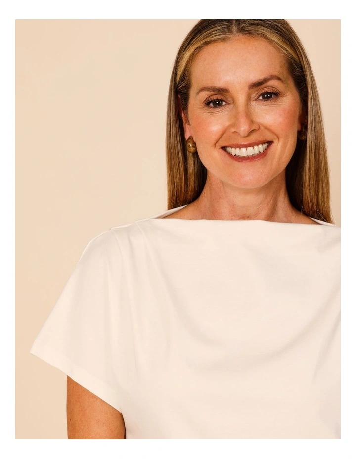 Cap Sleeve Tee With Shoulder Tucks In Ivory image 5