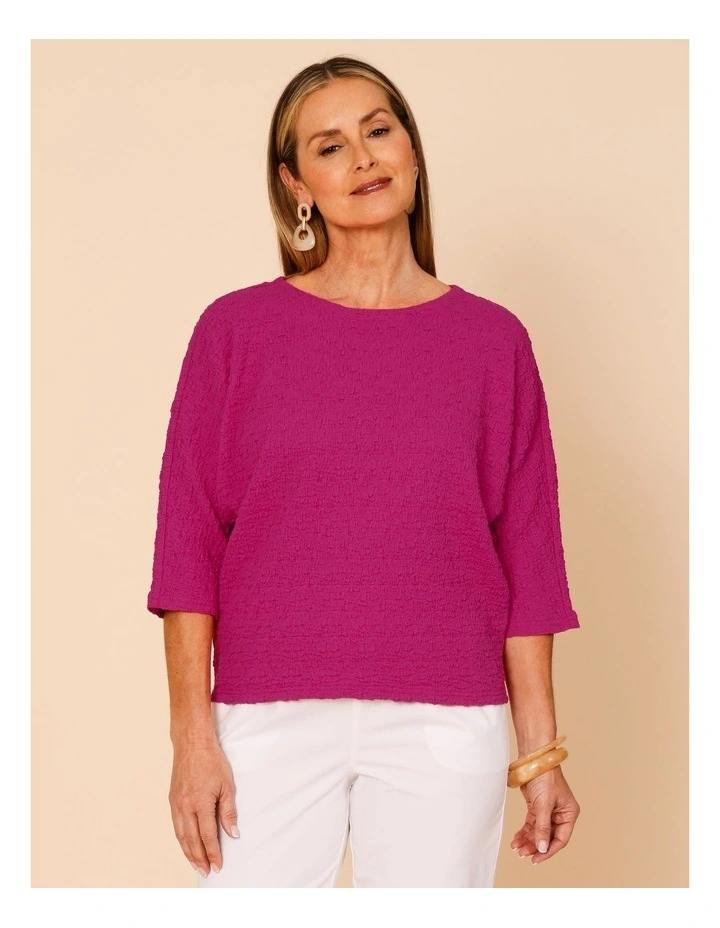 Elbow Length Sleeve Tee In Crinkle Jersey In Hot Pink image 1