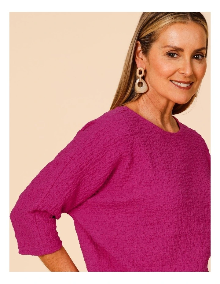 Elbow Length Sleeve Tee In Crinkle Jersey In Hot Pink image 2