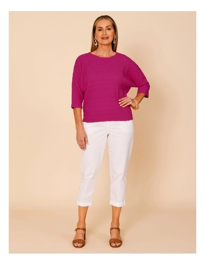 Elbow Length Sleeve Tee In Crinkle Jersey In Hot Pink image 3