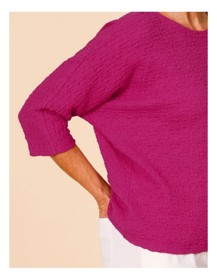 Elbow Length Sleeve Tee In Crinkle Jersey In Hot Pink image 4