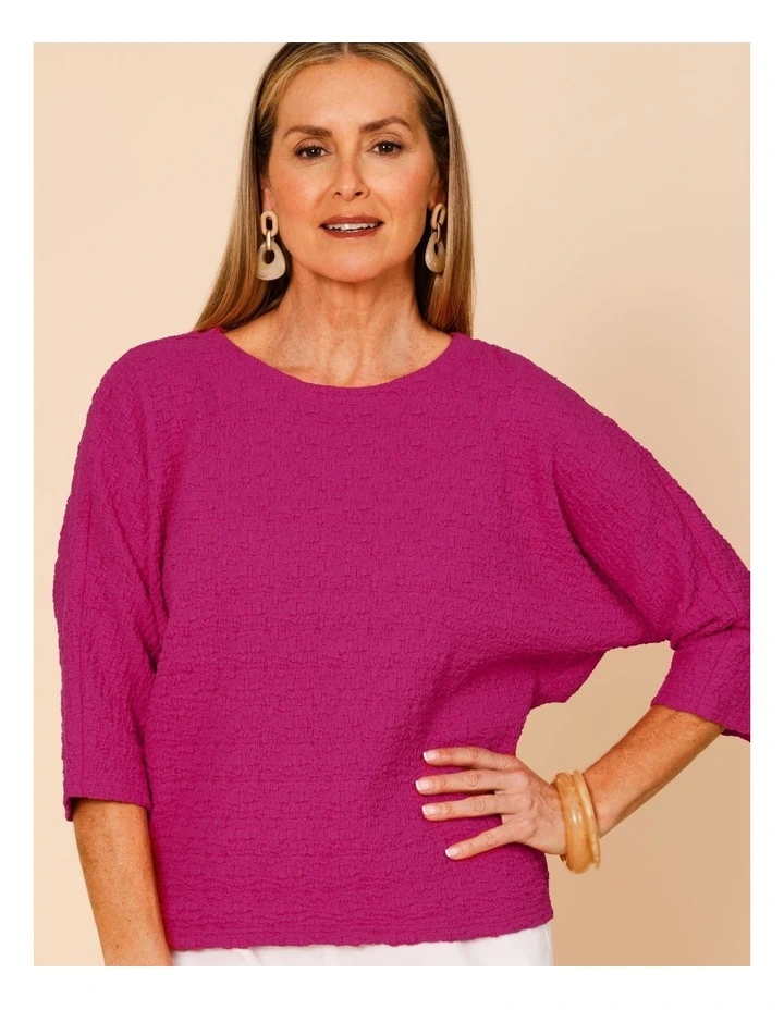 Elbow Length Sleeve Tee In Crinkle Jersey In Hot Pink image 5