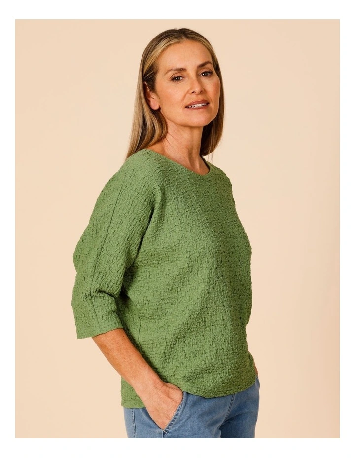 Elbow Length Sleeve Tee In Crinkled Jersey In Apple image 1