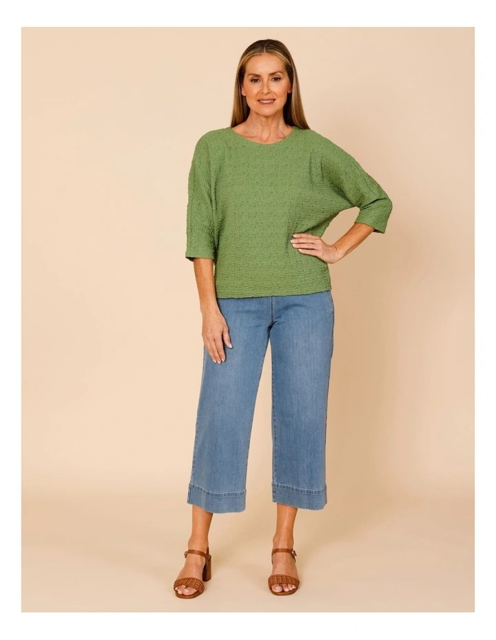 Elbow Length Sleeve Tee In Crinkled Jersey In Apple image 2