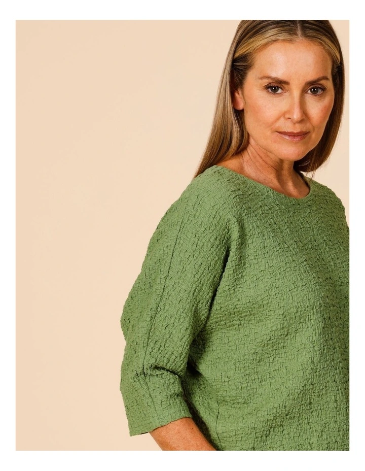 Elbow Length Sleeve Tee In Crinkled Jersey In Apple image 3