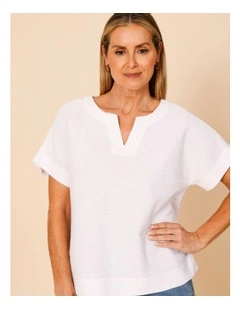 Notch Neck Short Sleeve Textured Tee In Ivory