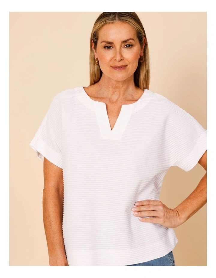 Notch Neck Short Sleeve Textured Tee In Ivory image 1