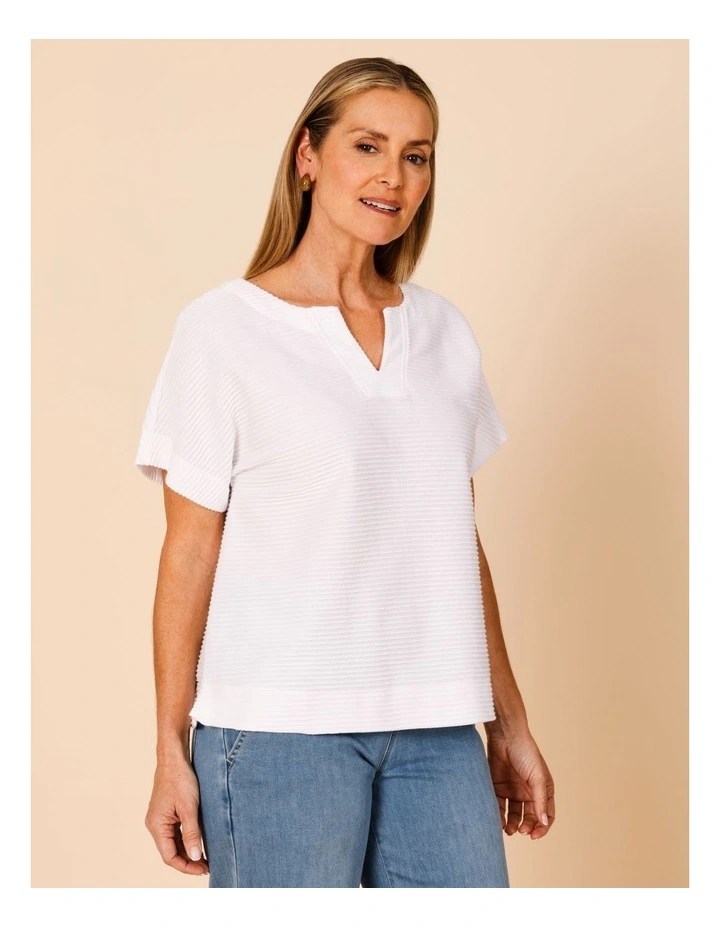 Notch Neck Short Sleeve Textured Tee In Ivory image 2