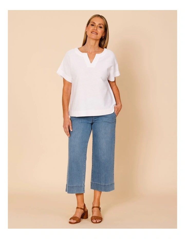 Notch Neck Short Sleeve Textured Tee In Ivory image 3