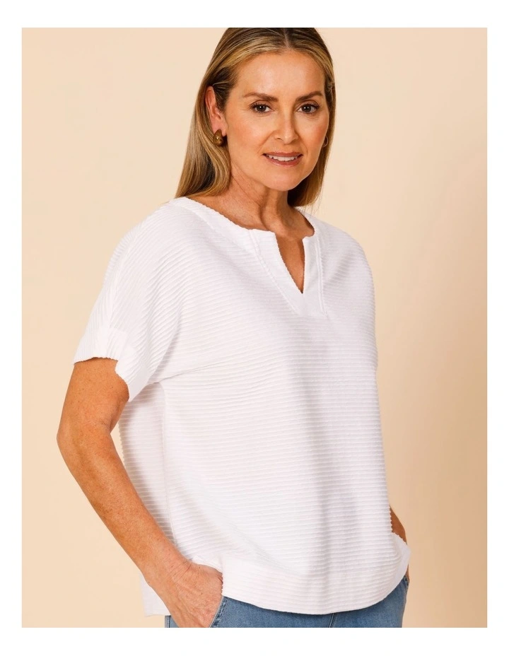 Notch Neck Short Sleeve Textured Tee In Ivory image 4