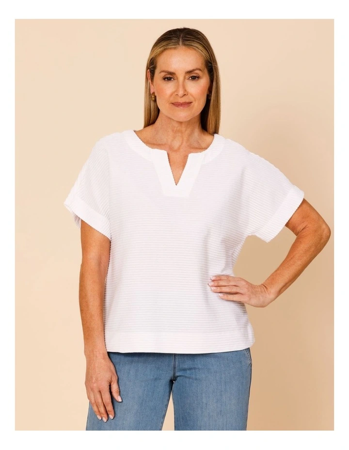 Notch Neck Short Sleeve Textured Tee In Ivory image 5
