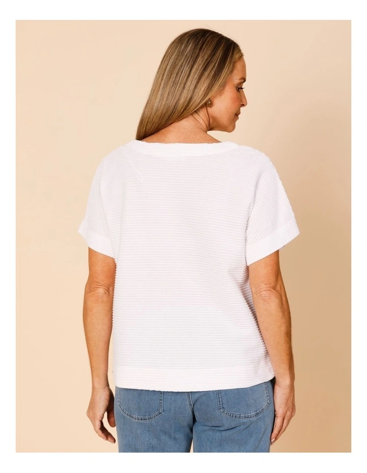 Notch Neck Short Sleeve Textured Tee In Ivory image 6