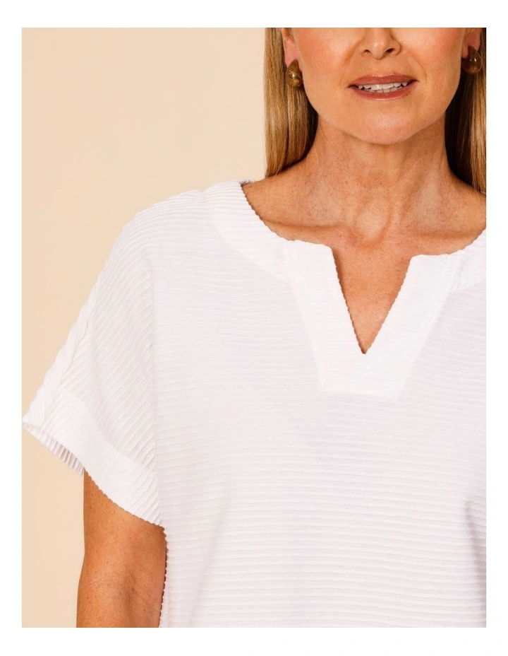Notch Neck Short Sleeve Textured Tee In Ivory image 7