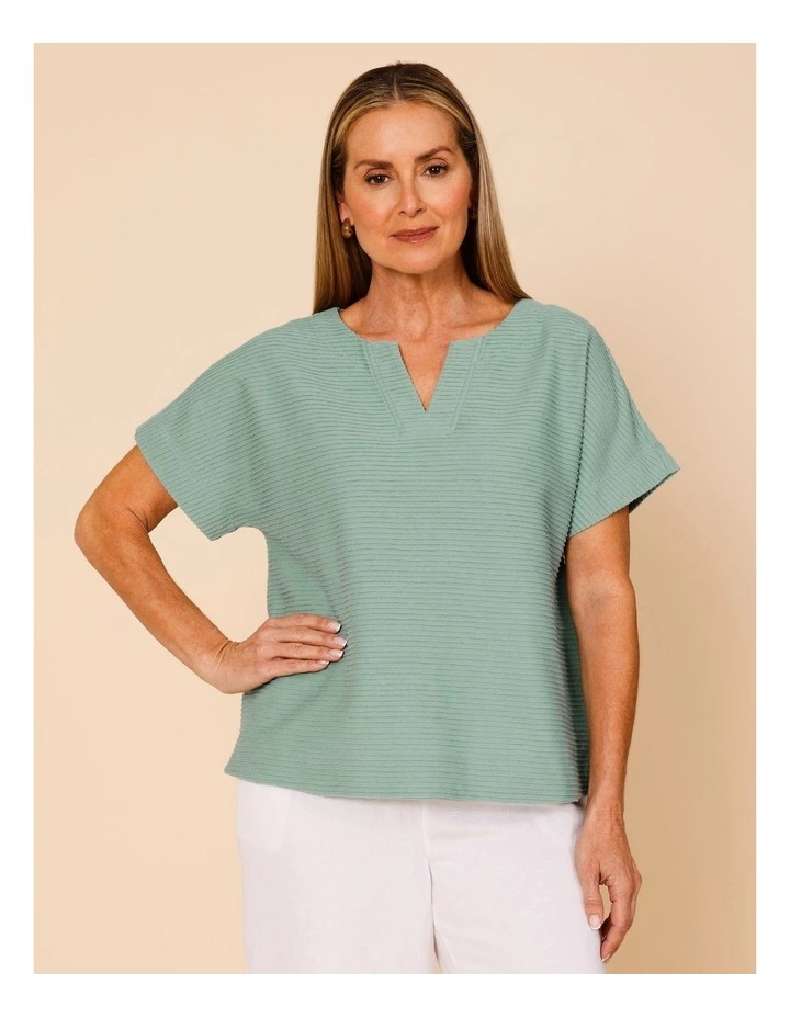 Notch Neck Short Sleeve Textured Tee In Sage image 1