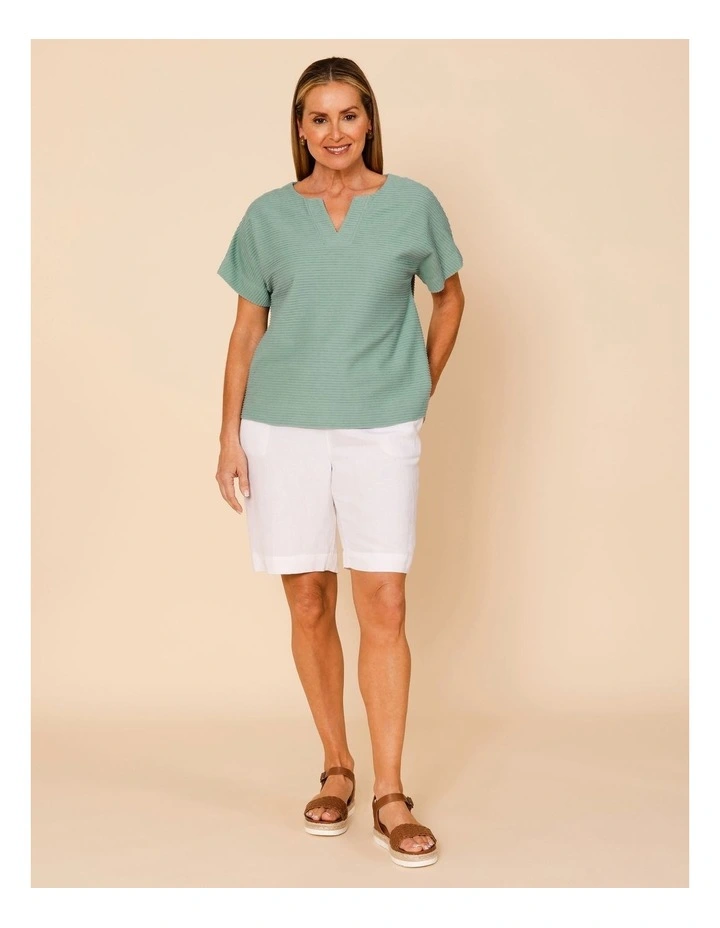 Notch Neck Short Sleeve Textured Tee In Sage image 2