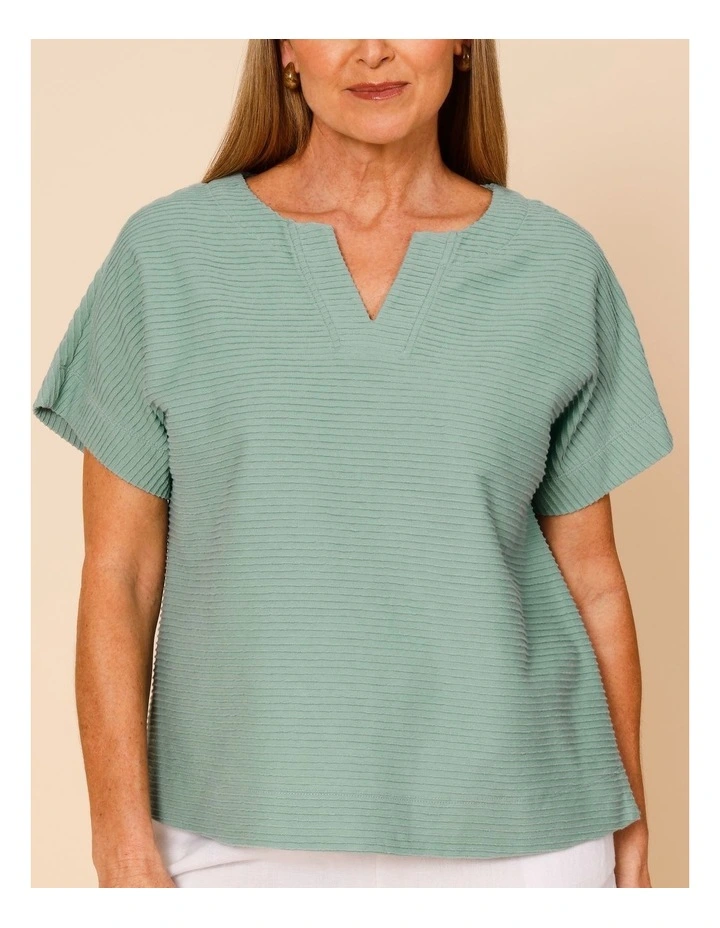 Notch Neck Short Sleeve Textured Tee In Sage image 3