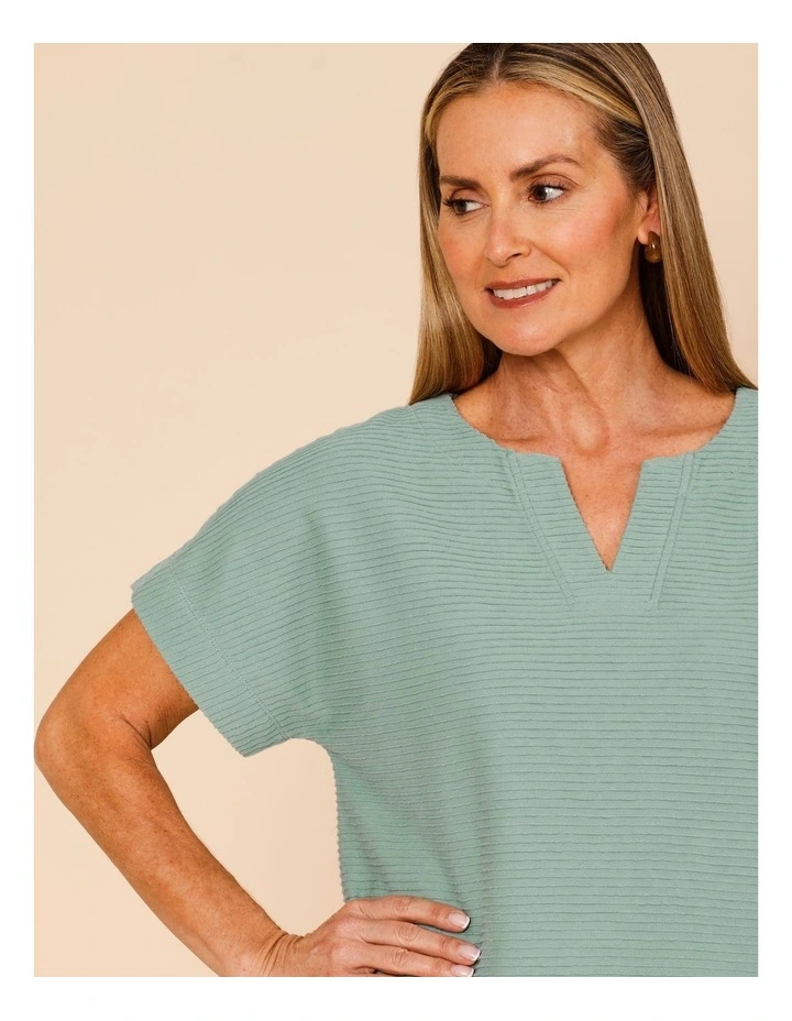 Notch Neck Short Sleeve Textured Tee In Sage image 4