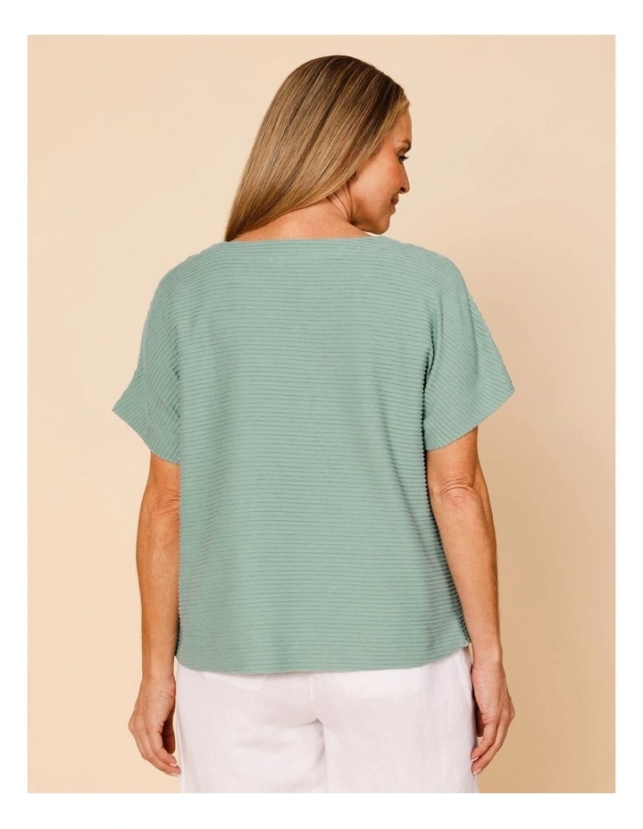 Notch Neck Short Sleeve Textured Tee In Sage image 5