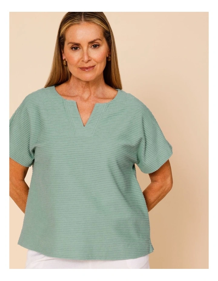 Notch Neck Short Sleeve Textured Tee In Sage image 6