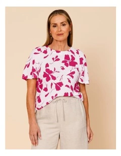 Short Bell Sleeve Tee In White/Hot Pink Floral