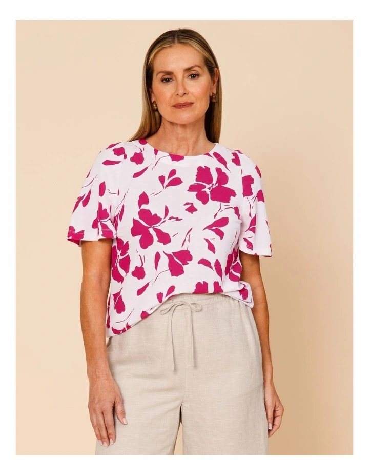 Short Bell Sleeve Tee In White/Hot Pink Floral image 1