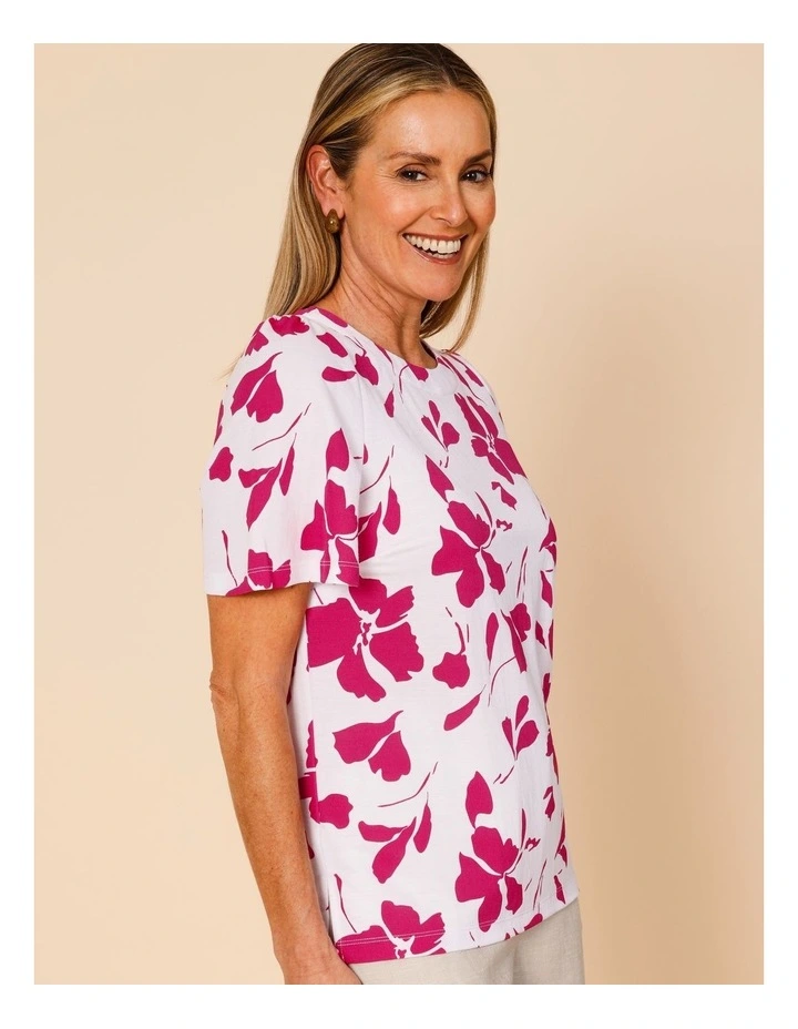 Short Bell Sleeve Tee In White/Hot Pink Floral image 3