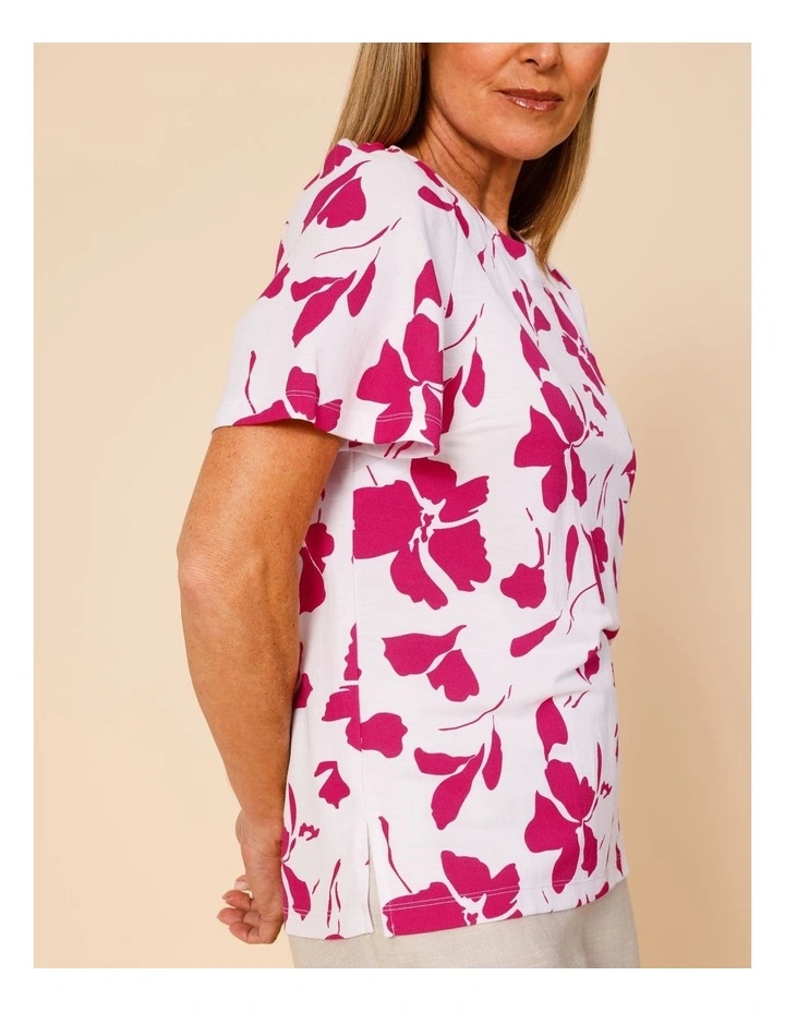 Short Bell Sleeve Tee In White/Hot Pink Floral image 4