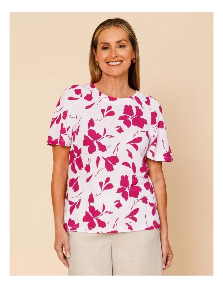 Short Bell Sleeve Tee In White/Hot Pink Floral image 5