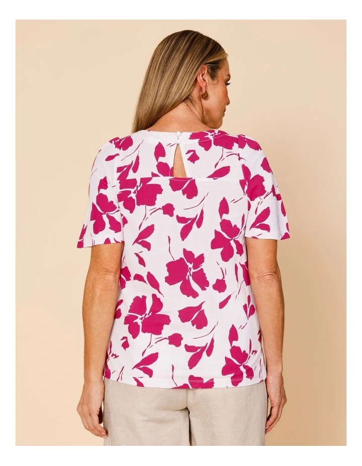 Short Bell Sleeve Tee In White/Hot Pink Floral image 6