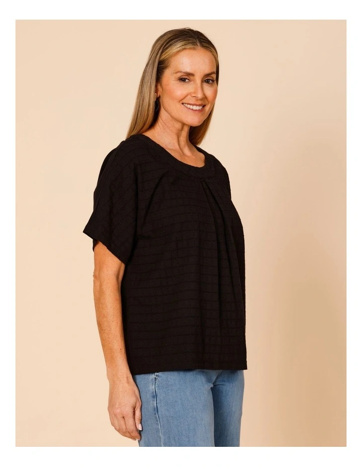 Magyar Sleeve Woven Front Tee With Tuck Neck And Knit Back In Black image 4