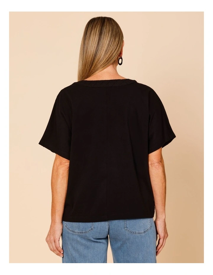 Magyar Sleeve Woven Front Tee With Tuck Neck And Knit Back In Black image 6