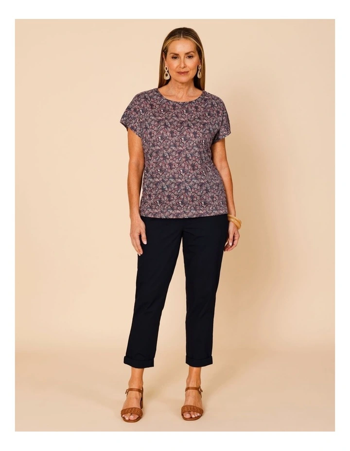 Short Sleeve Tee With Side Splits In Blue/Pink/Red Floral Burnout Print image 3