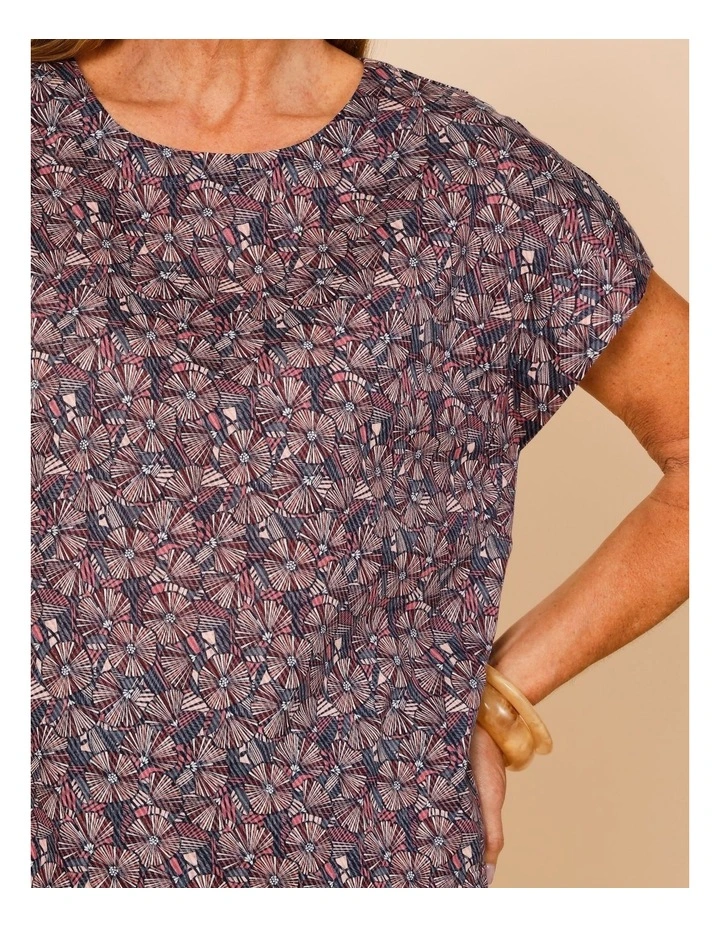 Short Sleeve Tee With Side Splits In Blue/Pink/Red Floral Burnout Print image 4