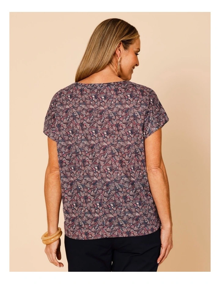 Short Sleeve Tee With Side Splits In Blue/Pink/Red Floral Burnout Print image 6