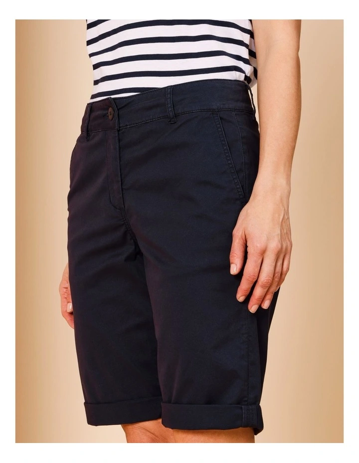 Stretch Chino Short With Rolled Cuff In Navy image 3