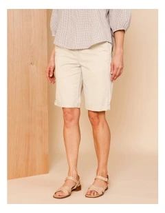 Stretch Chino Short With Rolled Cuff in Light Stone