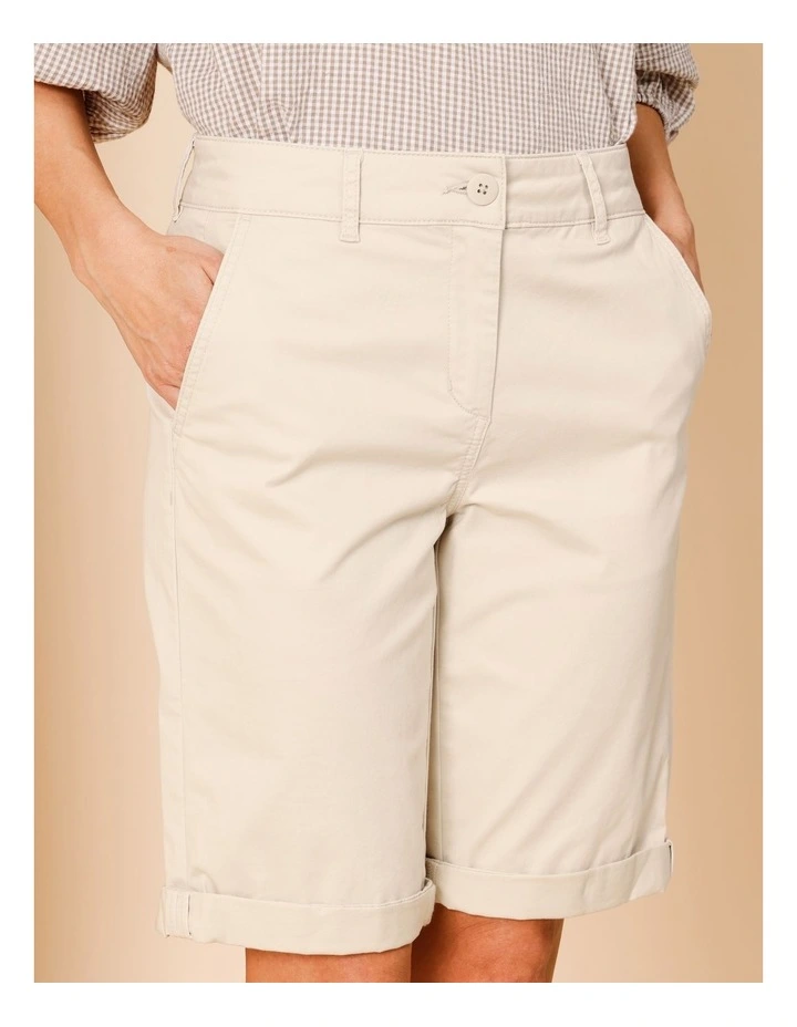 Stretch Chino Short With Rolled Cuff in Light Stone image 3