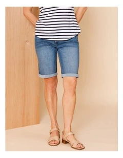5 Pocket Stretch Denim Short In Mid Blue