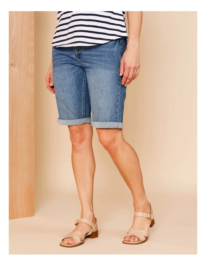 5 Pocket Stretch Denim Short In Mid Blue image 3