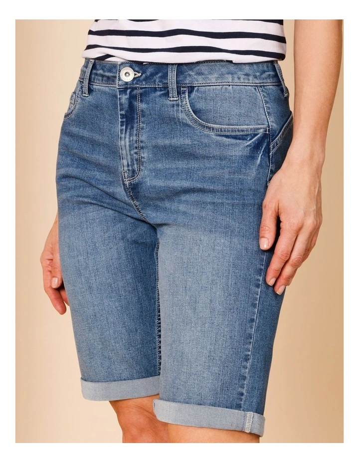 5 Pocket Stretch Denim Short In Mid Blue image 4