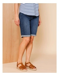 5 Pocket Stretch Denim Short In Dark Blue